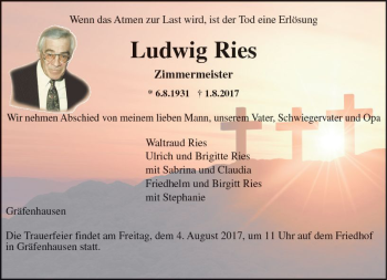 Traueranzeige von Ludwig Ries von Trauerportal Echo Online