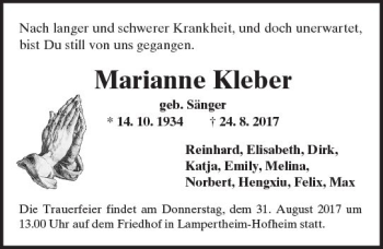 Traueranzeige von Marianne Kleber von Trauerportal Echo Online