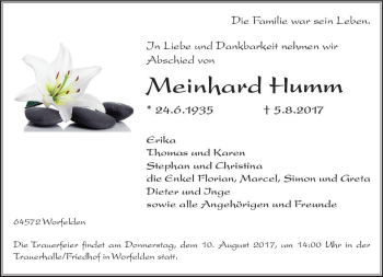 Traueranzeige von Meinhard Humm von Trauerportal Echo Online
