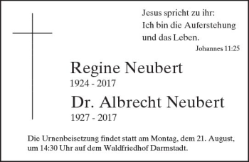 Traueranzeige von Regine und Albrecht Neubert von Trauerportal Echo Online