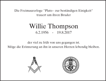 Traueranzeige von Willie Thompson von Trauerportal Rhein Main Presse
