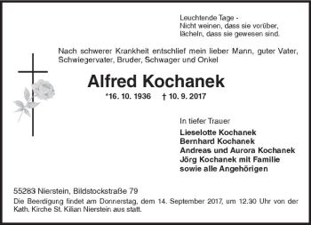 Traueranzeige von Alfred Kochanek von Trauerportal Rhein Main Presse