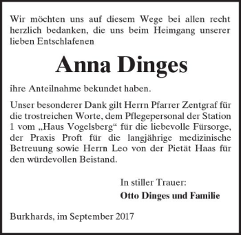 Traueranzeige von Anna Dinges von  Kreisanzeiger