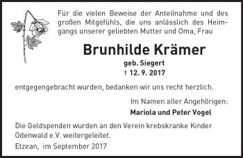 Traueranzeige von Brunhilde Krämer von Trauerportal Echo Online