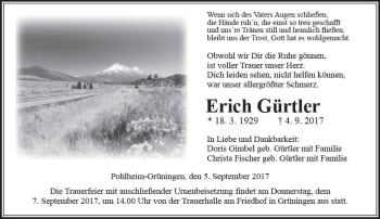 Traueranzeige von Erich Gürtler von  Gießener Anzeiger