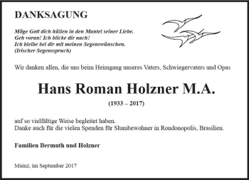 Traueranzeige von Hans Roman Holzner von Trauerportal Rhein Main Presse