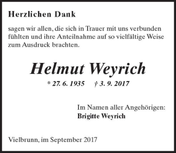 Traueranzeige von Helmut Weyrich von Trauerportal Echo Online