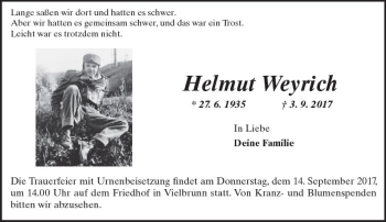 Traueranzeige von Helmut Weyrich von Trauerportal Echo Online