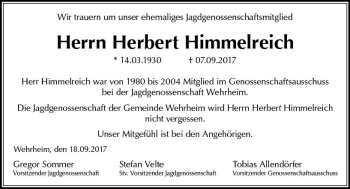 Traueranzeige von Herbert Himmelreich von  Usinger Anzeiger