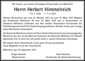 Traueranzeige von Herbert Himmelreich von  Usinger Anzeiger