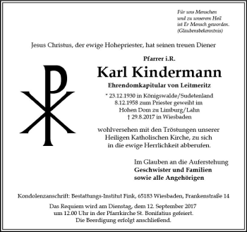 Traueranzeige von Karl Kindermann von Trauerportal Rhein Main Presse