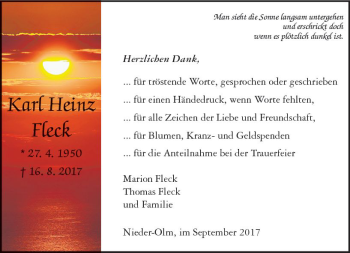 Traueranzeige von Karl Heinz Fleck von Trauerportal Rhein Main Presse