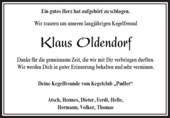 Traueranzeige von Klaus Oldendorf von Trauerportal Echo Online