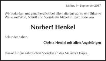 Traueranzeige von Norbert Henkel von Trauerportal Rhein Main Presse