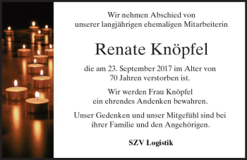 Traueranzeige von Renate Knöpfel von Trauerportal Echo Online