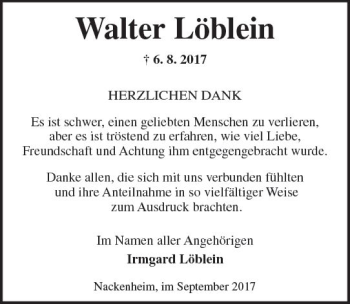 Traueranzeige von Walter Löblein von Trauerportal Rhein Main Presse