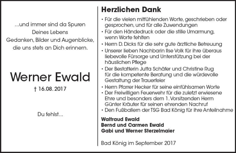  Traueranzeige für Werner Ewald vom 23.09.2017 aus Trauerportal Echo Online