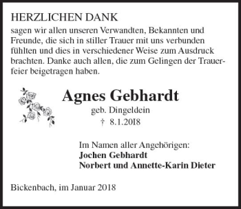 Traueranzeige von Agnes Gebhardt von Trauerportal Rhein Main Presse