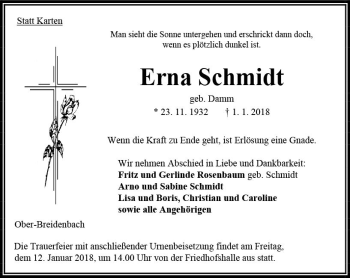 Traueranzeige von Erna Schmidt von VRM Trauer