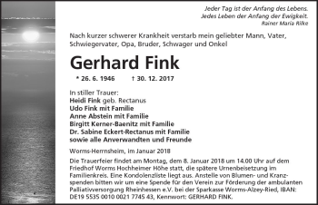 Traueranzeige von Gerhard Fink von Trauerportal Rhein Main Presse