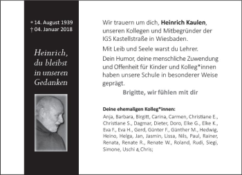 Traueranzeige von Heinrich Kaulen von Trauerportal Rhein Main Presse