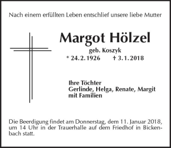 Traueranzeige von Margot Hölzel von Trauerportal Rhein Main Presse