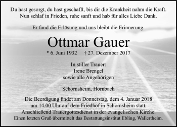 Traueranzeige von Ottmar Gauer von Trauerportal Rhein Main Presse