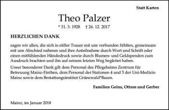 Traueranzeige von Theo Palzer von Trauerportal Rhein Main Presse