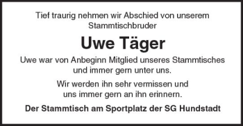 Traueranzeige von Uwe Täger von  Usinger Anzeiger