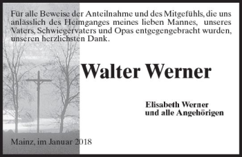 Traueranzeige von Walter Werner von Trauerportal Rhein Main Presse