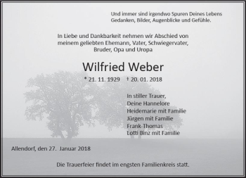 Traueranzeige von Wilfried Weber von  Gießener Anzeiger