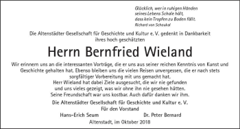 Traueranzeige von Bernfried Wieland von  Kreisanzeiger