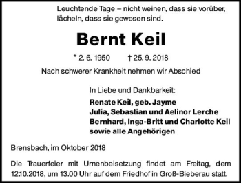 Traueranzeige von Bernt Keil von vrm-trauer