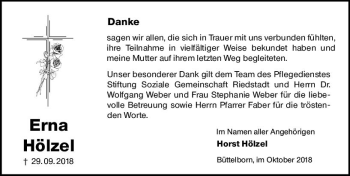 Traueranzeige von Erna Hölzel von vrm-trauer