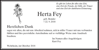 Traueranzeige von Herta Fey von  Usinger Anzeiger