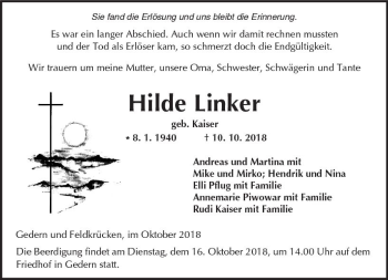 Traueranzeige von Hilde Linker von  Kreisanzeiger