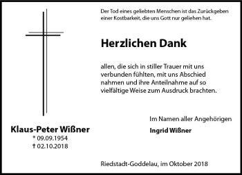 Traueranzeige von Klaus-Peter Wißner von vrm-trauer