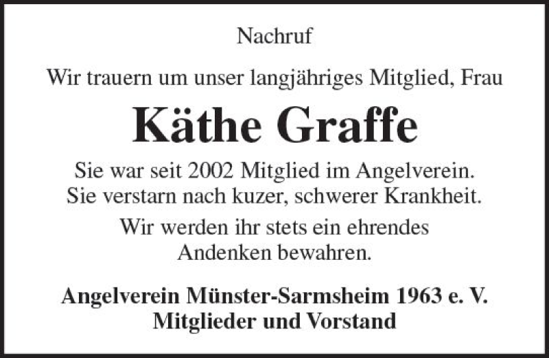  Traueranzeige für Käthe Graffe vom 31.10.2018 aus vrm-trauer