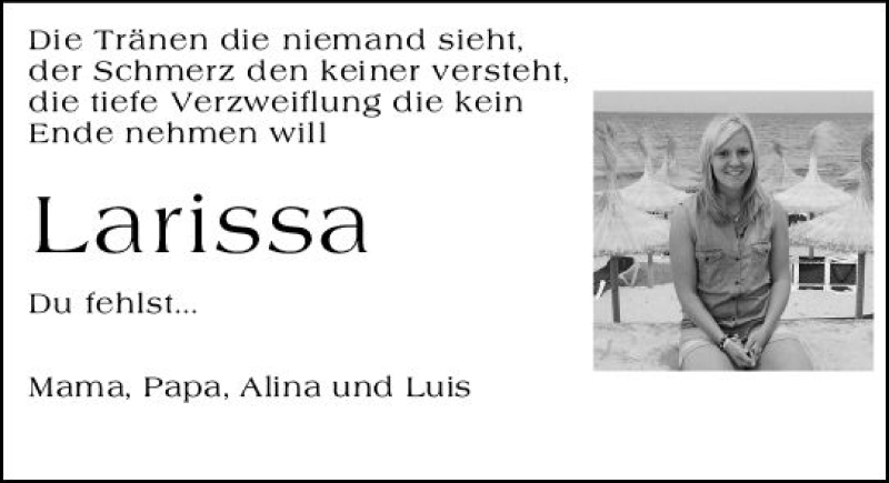  Traueranzeige für Larissa Gördel vom 08.10.2018 aus vrm-trauer
