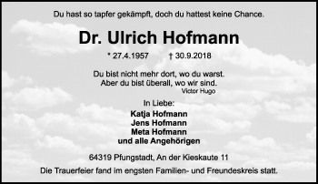 Traueranzeige von Ulrich Hofmann von vrm-trauer