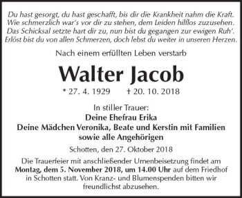 Traueranzeige von Walter Jacob von  Kreisanzeiger