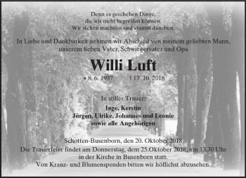 Traueranzeige von Willi Luft von  Kreisanzeiger