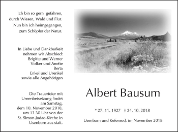 Traueranzeige von Albert Bausum von  Kreisanzeiger