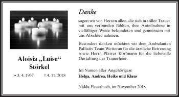 Traueranzeige von Aloisia Störkel von  Kreisanzeiger