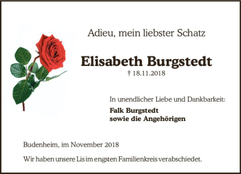 Traueranzeige von Elisabeth Burgstedt von vrm-trauer