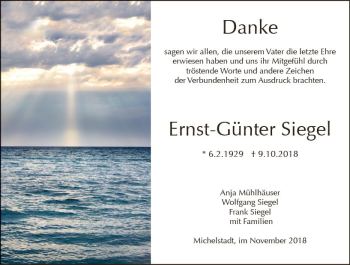Traueranzeige von Ernst-Günter Siegel von vrm-trauer