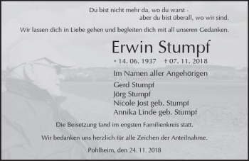 Traueranzeige von Erwin Stumpf von  Gießener Anzeiger