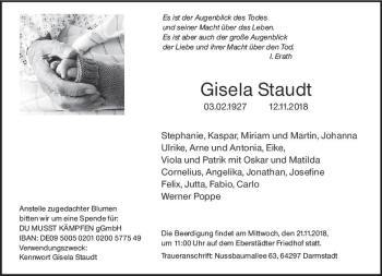 Traueranzeige von Gisela Staudt von vrm-trauer