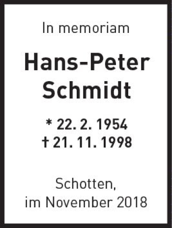 Traueranzeige von Hans-Peter Schmidt von  Kreisanzeiger