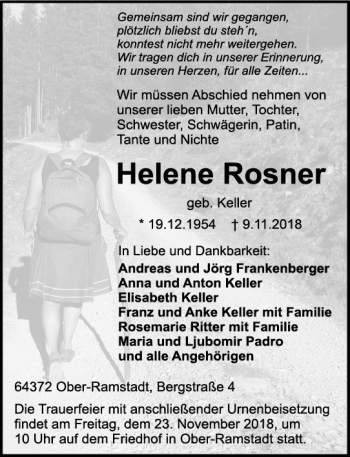 Traueranzeige von Helene Rosner von vrm-trauer